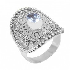 Handcrafted Designer Blue Topaz Oval Gemstone Vintage Style Silver Rings