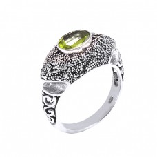 Stylish Black Oxidized Peridot Oval Gemstone 925 Sterling Silver Ring Jewelry