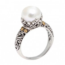 Stylish Designer Vintage Look Pearl Round Cabochon Gemstone 925 Silver Ring Jewelry