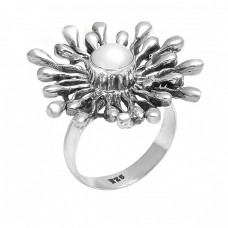 Latest Design Pearl Round Shape Gemstone Black Oxidized Silver Ring Jewelry