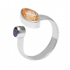 Fashionable Citrine Amethyst Gemstone 925 Sterling Silver Handmade Ring Jewelry