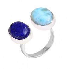 Cabochon Oval Sapphire Larimar Gemstone Handcrafted Designer 925 Silver Ring