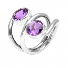 925 Sterling Silver Round Shape Amethyst Gemstone 925 Silver Band Designer Ring