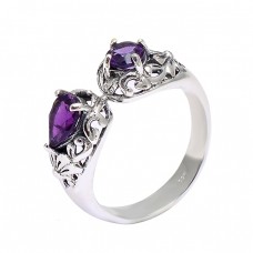 925 Sterling Silver Filigree Style Amethyst Gemstone Designer Ring Jewelry