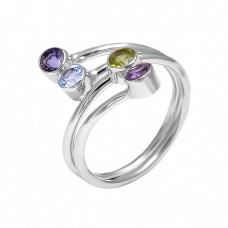 925 Sterling Silver Round Shape Multi Gemstone 925 Silver Band Designer Ring