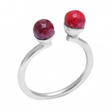 Faceted Round Balls Shape Ruby Gemstone 925 Sterling Silver Ring Jewelry