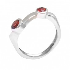 925 Sterling Silver Round Shape Garnet Gemstone 925 Silver Band Designer Ring Jewelry