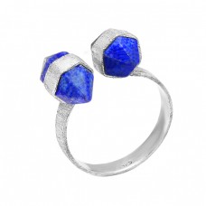 925 Sterling Silver Step Cut Pencil Shape Lapis Gemstone Handmade Designer Ring