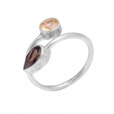 925 Sterling Silver Citrine Smoky Quartz Gemstone Handmade Designer Band Ring