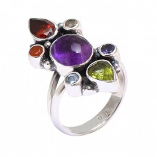 Latest Designer Multi Color Gemstone 925 Sterling Silver Black Oxidized Ring Jewelry