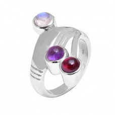 925 Sterling Silver Moonstone Amethyst Garnet 925 Silver Designer Band Ring Jewelry