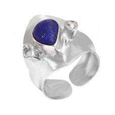 Cabochoon Lapis Gemstone 925 Sterling Silver Adjustable Handmade Ring Jewelry