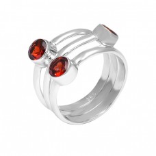 925 Sterling Silver Faceted Round Red Garnet Gemstone Handcrafted Designer Ring Jewelry