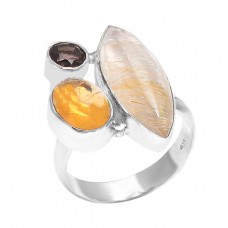 Stylish Handmade Designer Multi Color Gemstone 925 Sterling Silver Ring