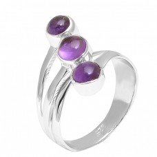 925 Sterling Silver Round Cabochon Amethyst Gemstone Handmade Designer Ring Jewelry