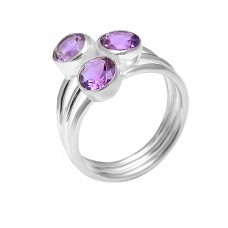 925 Sterling Silver Round Shape Amethyst Gemstone Handcrafted Designer Ring Jewelry