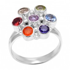 925 Sterling Silver Multi Color Gemstone Unique Handmade Designer Ring Jewelry