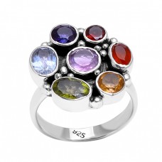 Multi Color Gemstone Black Oxidized Designer 925 Sterling Silver Ring Jewelry 