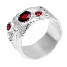 925 Sterling Silver Round Shape Garnet Gemstone Stylish Designer Ring Jewelry