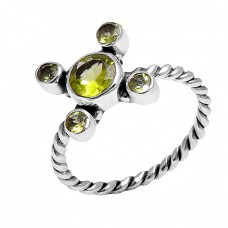 Faceted Round Shape Peridot Gemstone Stylish Black Oxidized Band Ring Jewelry