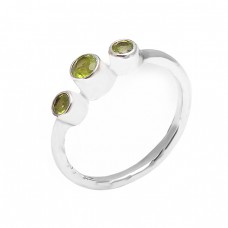 Faceted Round Shape Peridot Gemstone 925 Sterling Silver Designer Ring
