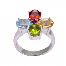 925 Sterling Silver Faceted Oval Shape Multi Color Gemstone Handmade Designer Ring