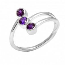 925 Sterling Silver Faceted Round Shape Amethyst Gemstone 925 Silver Band Designer Ring