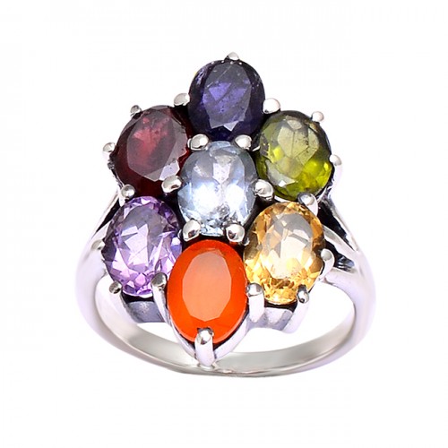 Prong Setting Multi Color Gemstone Handmade Designer 925 Silver Rings Jewelry