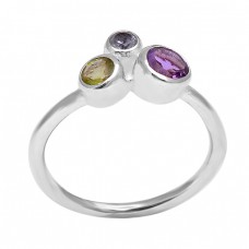 925 Sterling Silver Amethyst Peridot Iolite Gemstone Handcrafted Designer Ring