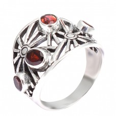 Filigree Style Designer Garnet Oval Round Gemstone 925 Sterling Silver Ring Jewelry