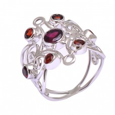 Faceted Round Garnet Gemstone Filigree Designer 925 Silver Rings Jewelry