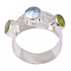 Peridot Blue Topaz Oval Shape Gemstone 925 Sterling Silver Rings Jewelry