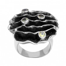 Handcrafted Designer Peridot Round Gemstone Black Oxidized Rings Jewelry