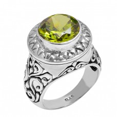 Handmade Filigree Designer Peridot Round Shape Gemstone 925 Silver Rings Jewelry
