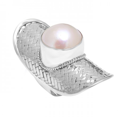 Unique Handmade Designer 925 Silver Cabochon Round Pearl Gemstone Rings Jewelry
