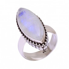 Rainbow Moonstone Cabochon Marquise Shape Gemstone Handmade Designer Rings 