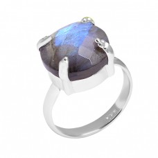 925 Sterling Silver Labradorite Round Shape Gemstone Designer Ring Jewelry