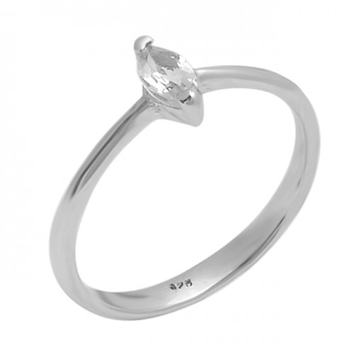 Handcrafted Designer Crystal Quartz Marquise Shape Gemstone 925 Sterling Silver Ring