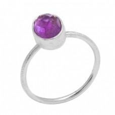 925 Sterling Silver Amethyst Round Shape Handcrafted Designer Ring Jewelry