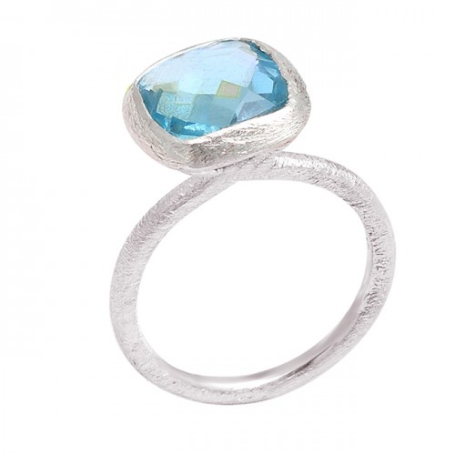 Cushion Shape Blue Topaz Gemstone Handmade 925 Sterling Silver Ring Jewelry
