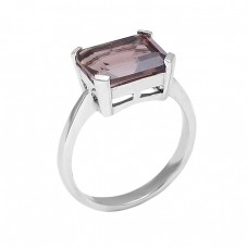 Rectangle Shape Smoky Quartz 925 Sterling Silver Prong Setting Ring Jewelry