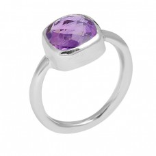 Cushion Shape Amethyst Gemstone 925 Sterling Silver Handmade Designer Ring