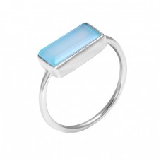 925 Sterling Silver Rectangle Shape Chalcedony Gemstone Handmade Ring Jewelry