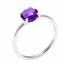 Briolette Round Shape Amethyst Gemstone 925 Sterling Silver Handmade Ring Jewelry