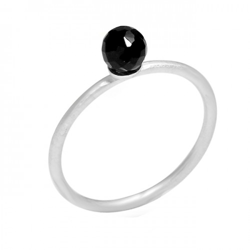 Faceted Round Balls Shape Black Onyx Gemstone 925 Sterling Silver Ring Jewelry