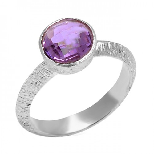 Handcrafted Designer Amethyst Round Shape Gemstone 925 Sterling Silver Ring