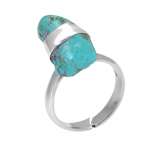 925 Sterling Silver Turquise Rough Gemstone Handmade Designer Ring 