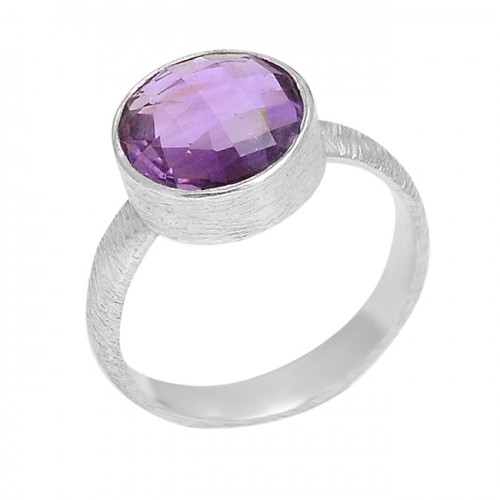 Purple Amethyst Round Shape Gemstone 925 Sterling Silver Ring Jewelry