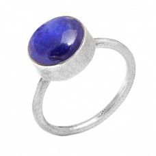 Nice Blue Lapis Lazuli Round Shape Gemstone 925 Sterling Silver Ring Jewelry