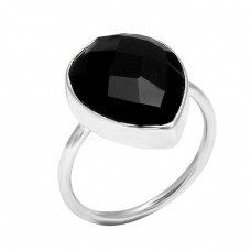 Handcrafted Designer Black Onyx Pear Shape Gemstone 925 Sterling Silver Ring